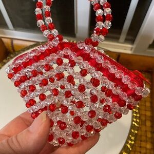 Pretty Red Small Hand Beaded Coin Purse